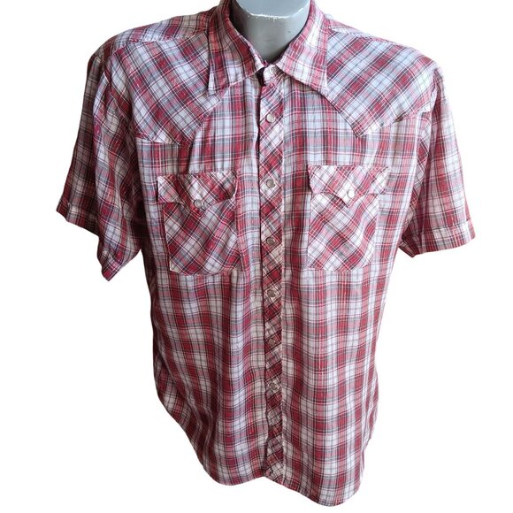 Vintage Men's Western Shirt Large 1980's Shiny Thread Red Plaid Buttery Thin Lg - Picture 3 of 8